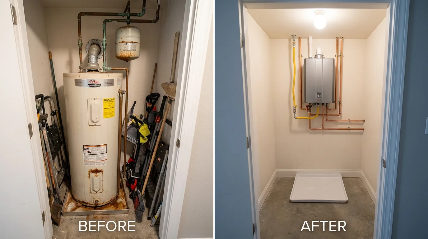 Tank water heater versus wall-mounted tankless unit comparison for Middleburg, PA homeowners