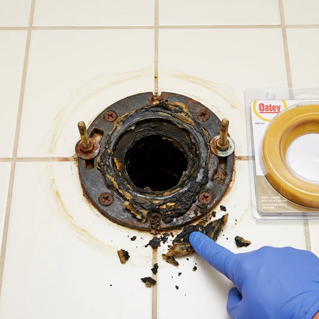 Failed wax ring showing water seepage at the base of a toilet in a Middleburg, PA home